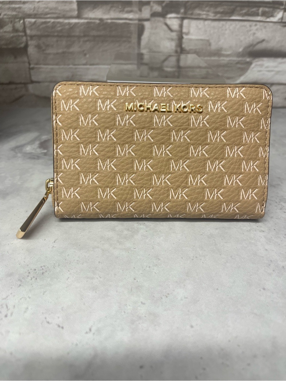 Michael Kors Eliza Small Embossed Tote & Matching Wallet Camel Brown Tan Logo - Picture 10 of 12